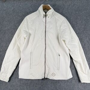 Harley Davidson Jacket Coat Womens XL White Quilted Full Zip Casual Motorcycle